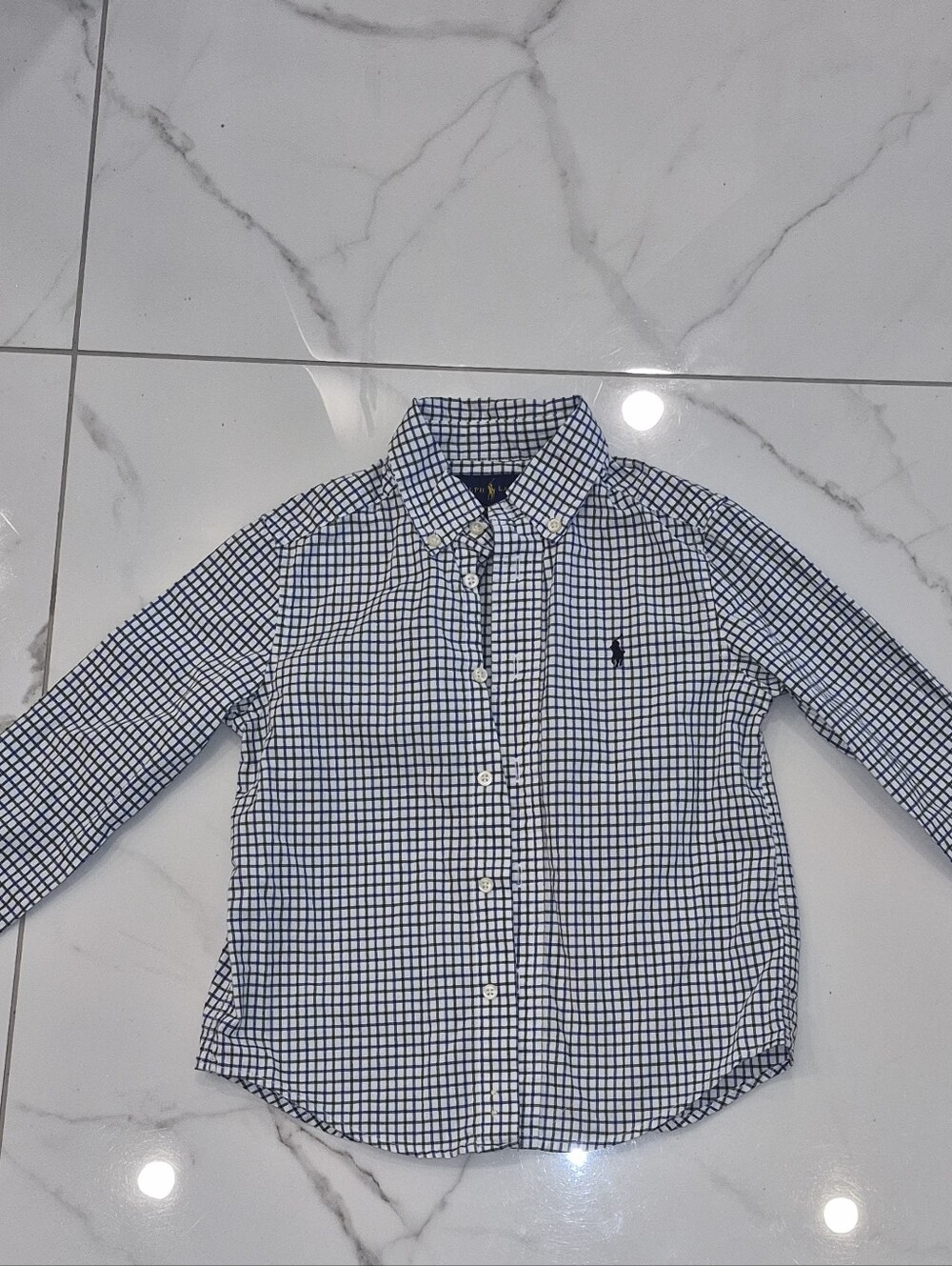 Polo by Ralph Lauren Blue & White Check Button-Down Natural Stretch Shirt